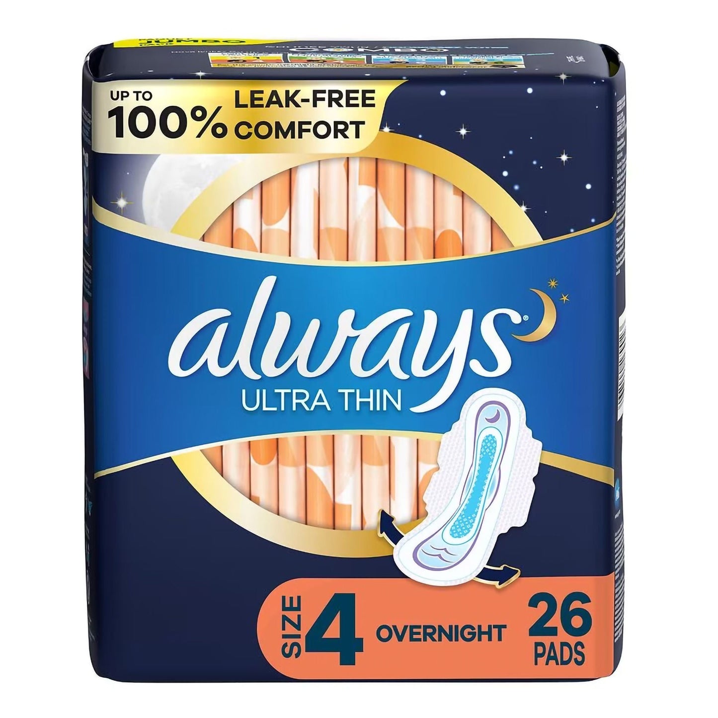 PAD, MAXI ALWAYS THIN W/WINGS OVERNIGHT SZ4 (26/PK 6PK/CS))