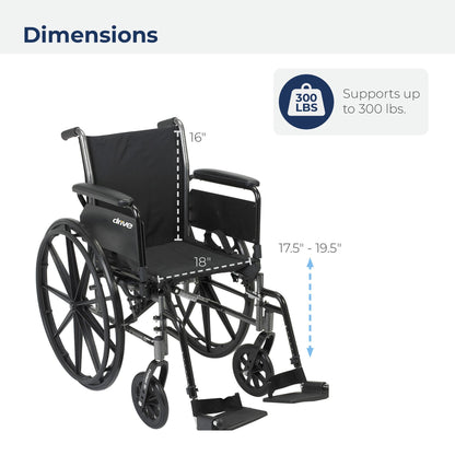 WHEELCHAIR, CRUISER III W/DETACH FULL ARM/LEGREST 18" D/S