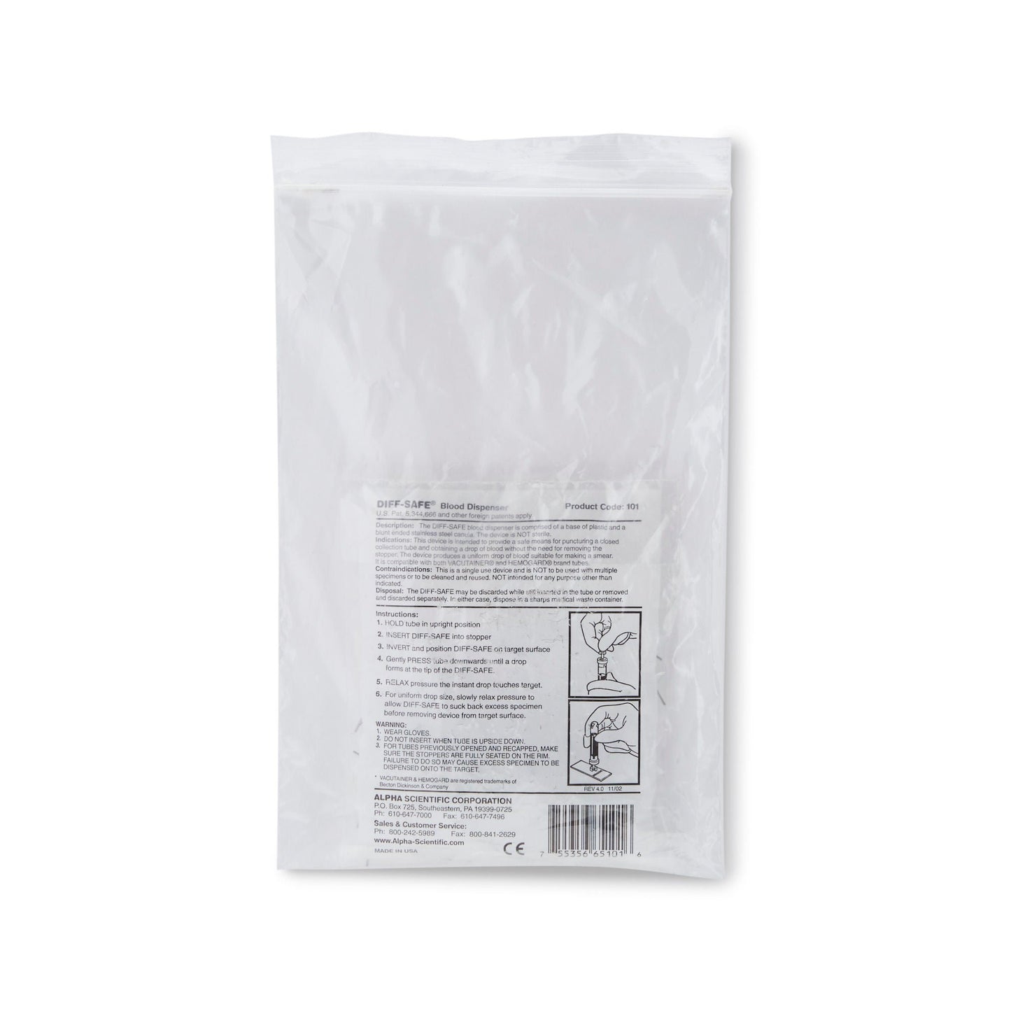 DISPENSER, BLOOD DIFF-SAFE (100/BG 10BG/BX 10BX/CS)
