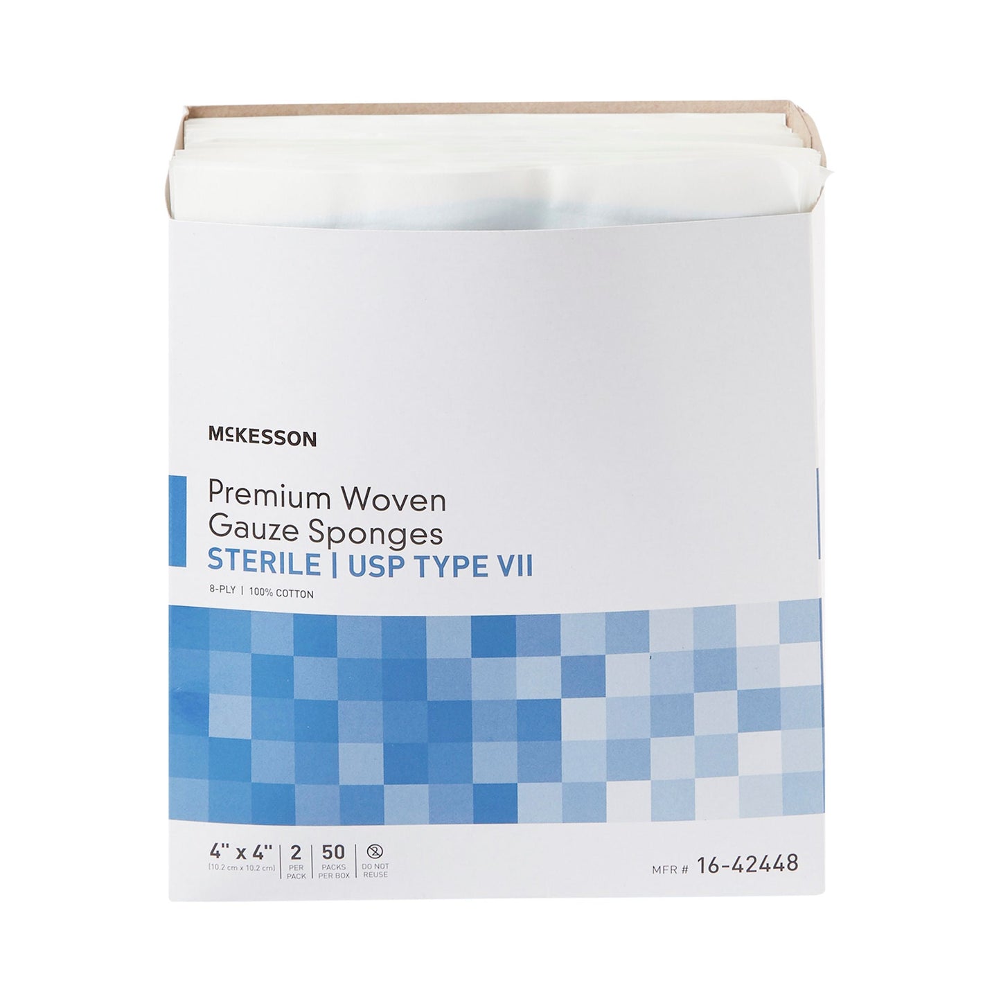 SPONGE, GAUZE TYPE-VII 8PLY STR 4"X4" (2/PK 50PK/BX 12BX/CS)