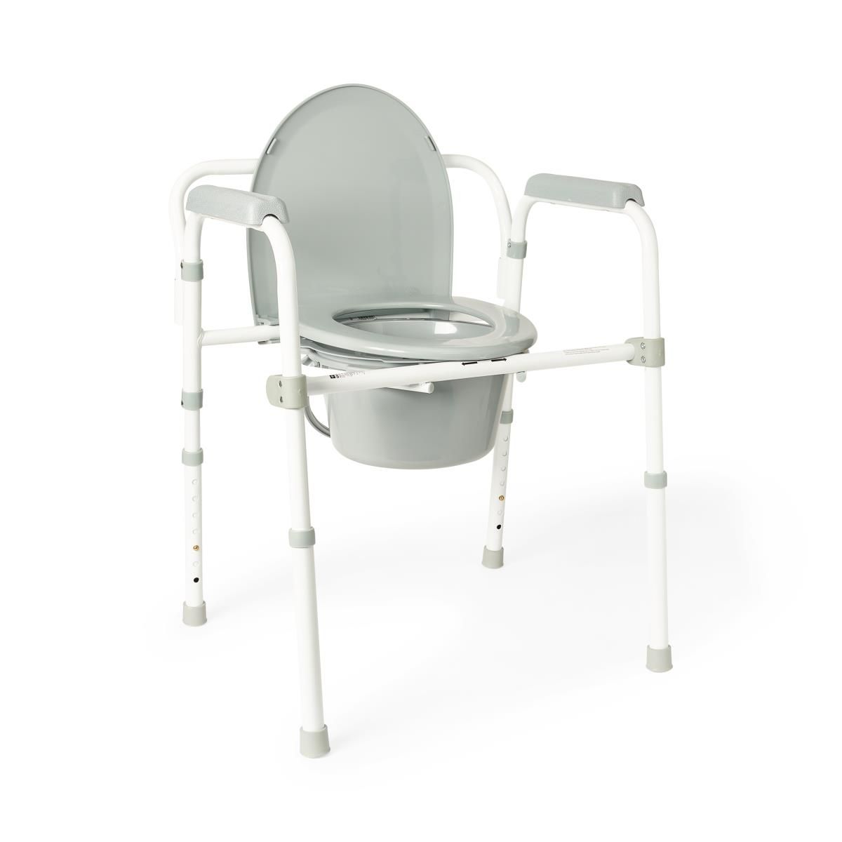 Medline 3-in-1 Steel Bedside Commode, Standard Seat, Sturdy Folding Frame, 7.5 QT. Bucket, 350 lb.