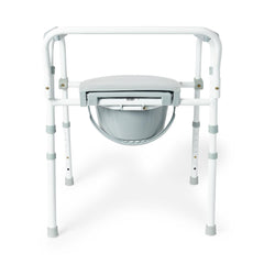 Medline 3-in-1 Steel Bedside Commode, Standard Seat, Sturdy Folding Frame, 7.5 QT. Bucket, 350 lb.