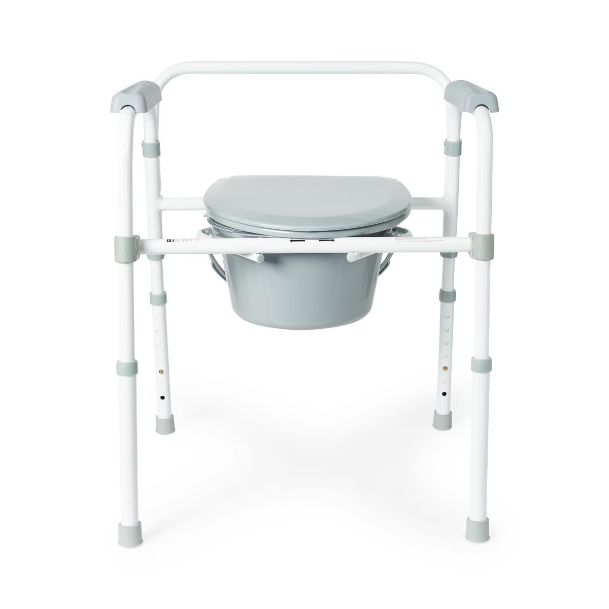 Medline 3-in-1 Steel Bedside Commode, Standard Seat, Sturdy Folding Frame, 7.5 QT. Bucket, 350 lb.